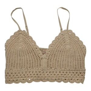 BOG Collection Crochet Crop Top Tan Smocked Back Adjustable Straps S Festival